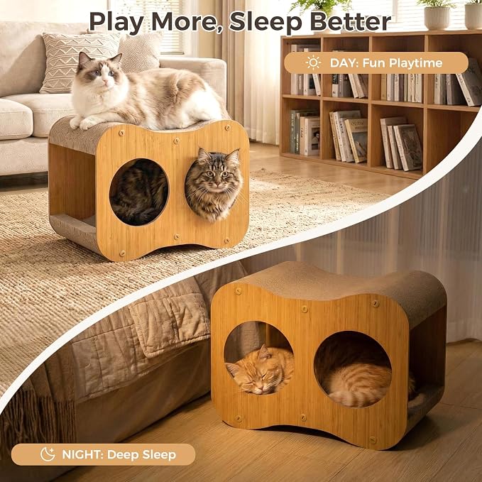 Avont Cat Scratcher House, Double-Layer Scratch Box, Bundle with Cat House for Indoor Cats