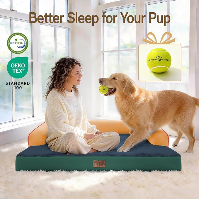 Comfort Expression Memory Foam Dog Bed for Large Medium Sized Dogs - Waterproof Orthopedic Dog Beds with Washable Removable, Non-Slip Pet Sofa Couch, 36 x 27