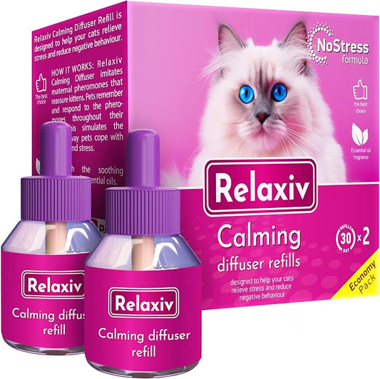Calming Cat Diffuser Refill & Anti Anxiety Pet Products - Feline Calm Pheromones & Cats Comfort - Stress Relief with New Zone, Fighting with Dogs & Behavior Control (2 Refills (Diffuser not included()