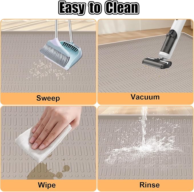 Silicone Cat Litter Mat, 47" x 35" Extra Large Litter Trapping Mat for Litter Box, Leak-Proof, Non-Slip, Kitty Litter Mats with Soft Texture for Floor, Keeping The Floor Clean (Khaki)
