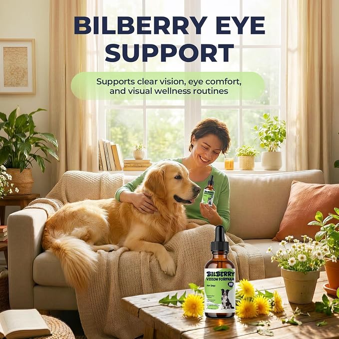 Bilberry Advanced Vision Formula for Dogs, Bilberry Extract Liquid Drops, Dog Eye Health Supplement, Supports Clear Vision & Eye Comfort with Antioxidant Support, Easy to Add to Food, 2 fl oz