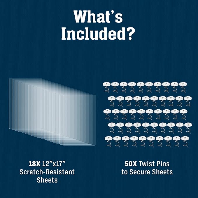 18 Pack XL Anti Cat Scratch Furniture Protector - Couch Protector from Cat Claws w/Twist Pins, Clear, Easy-to-Apply Scratching Deterrent and Shield for Sofa (Not for Leather, Velvet, Microfiber)