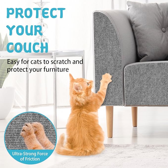 Climbing Cat Scratcher Mat Trimmable Cat Scratching Post Carpet 78.7’’x15.8’’ Self Adhesive Carpet Mat Pad Replacement for Cat Tree Shelves Post Couch Wall Furniture Steps DIY Protector (Light Gray)