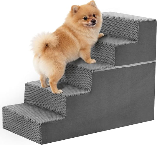 5-Step Dog Stairs for Large Dogs and Cats, 23in H Dog Steps for Couch, Sofa, Chair, Durable Non-Slip Sturdy Pet Steps, Pet Ramp for High Bed Indoor