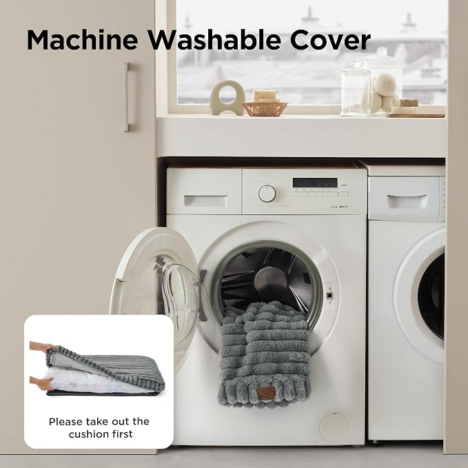 Bedsure ComfyFleece™ Plush Dog Beds Large Sized Dog, Dog Crate Bed for Balanced Support, Cute Chopped Foam Dog Pillow Pad with Removable Washable Cover, Non-Slip Waterproof Cozy Pet Mat, 35"x22", Grey