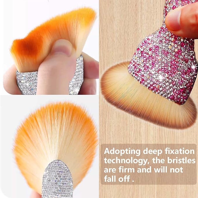 Car Interior Brush Blingbling Car Accessories for Women,2Pack Dust Sweeping Soft Brush with Rhinestone Handle,Detailing Brush Cleaner for Air Conditioner Vents, Computer Keyboard, etc (Sliver 2PCS)