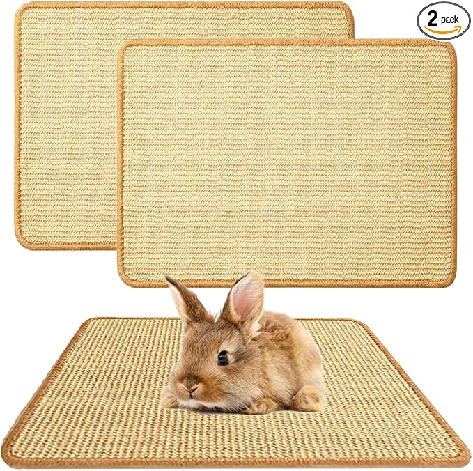 2PCS Rabbit Scratch Mat Natural Bunny Scratching Pad Claws and Teeth Care Rabbit Mats for Cages Chew Toys for Bunny Pet Cage Bedding for Biting Sleeping Nesting, 24x16