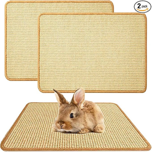 2PCS Rabbit Scratch Mat Natural Bunny Scratching Pad Claws and Teeth Care Rabbit Mats for Cages Chew Toys for Bunny Pet Cage Bedding for Biting Sleeping Nesting, 24x16