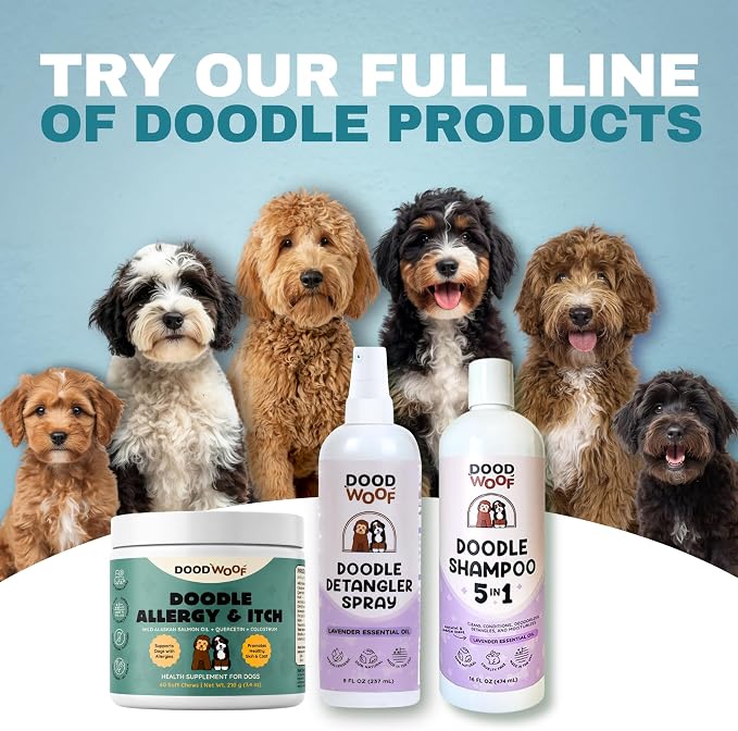 DOOD WOOF Dog Allergy Chews - Itch Relief for Doodles - Vet Formulated - 60 Count Soft Chew Supplement - Skin and Seasonal Allergy Support
