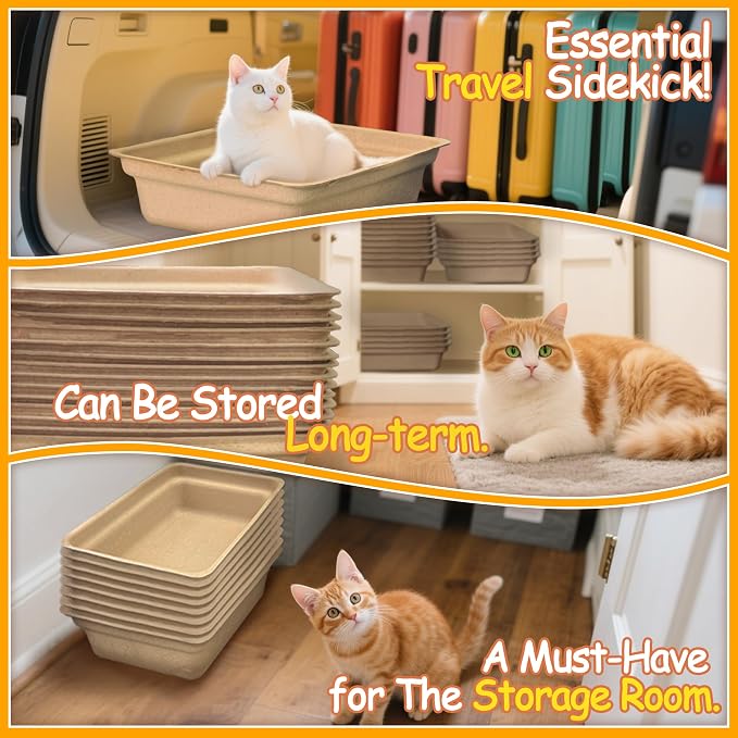 9-Pack Disposable Litter Boxes for Cats: Leak-Proof 3/6/9/20/32 Odor Control Tray for Kittens Rabbits Travel Indoor Easy to Dispose of