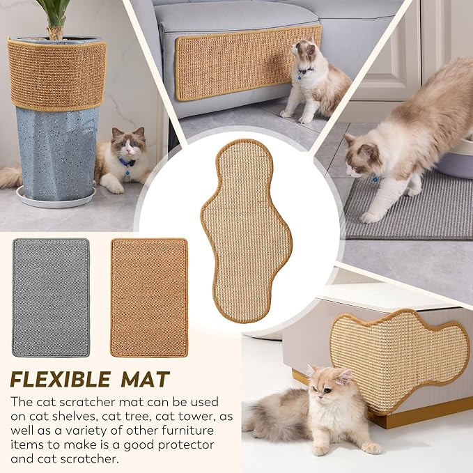 Cat Scratcher Mat 31.5" x 19.7" with Sticky Tapes, Sisal Cat Scratching Carpet for Indoor Cats, Horizontal Cat Scratcher for Cat House, Scratching Posts, and Couch Protection(Gray)