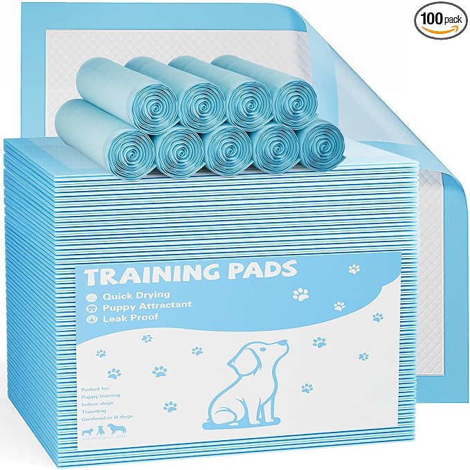 Sweetcrispy 100 Count Dog Puppy Training Pee Pads - Absorbency Disposable Underpads, 6-Layer Leakprood and Quick Drying, Regular Size 22''x 22'' for Potty Training, Incontinence Pads