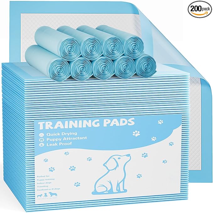 Sweetcrispy 200 Count Dog Puppy Pee Pads, Disposable Training Pee Pads, 6-Layer Leakprood and Quick Drying, Regular Size 22''x 22'' for Potty Training, Incontinence Pad