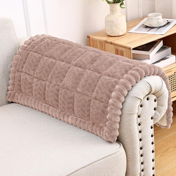 Smiry Couch Cover for Dogs, Non Slip Fuzzy Pet Sofa Arm Covers Washable for Armrest & Backrest, Soft Thick Furniture Protector for Cats Dogs, Against Fur, Dirt (Dusty Pink, 27.6"x27.6")