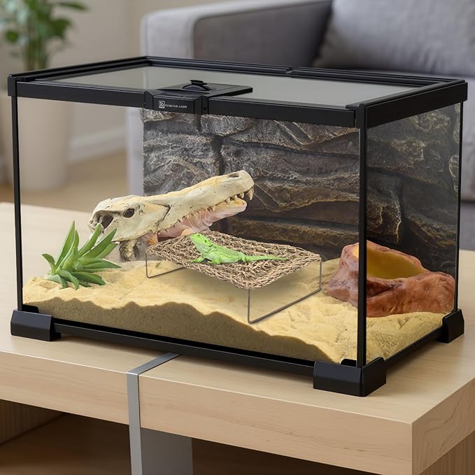 Bearded Dragon Hammock, Seagrass Reptile Basking Platform with Foldable Metal Frame, Collapsible Habitat Accessory for Leopard Gecko, Snake, Frog, Crab (2-Pack)
