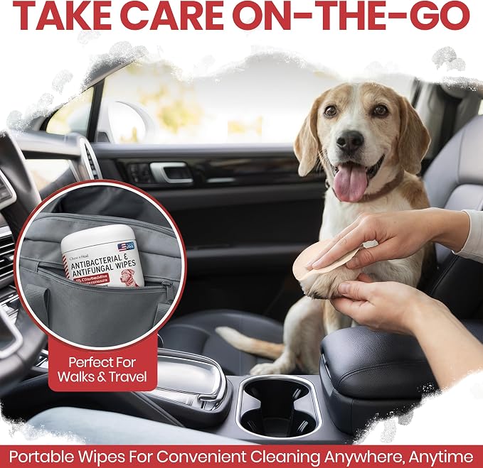 Chew + Heal Labs Dog Paw Wipes Antibacterial 100 Count - Antifungal Wipes for Dogs with 2% Chlorhexidine and 1% Ketoconazole - Good for All Breeds - Made in the USA