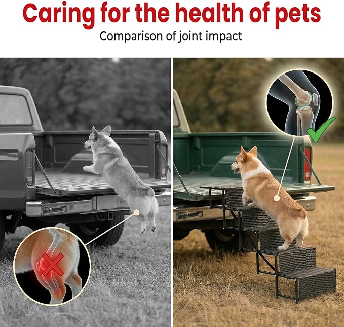 Dog Stairs for Large Dogs,37.4"x 12.8",5 Steps Foldable Dog Ramp with Non-Slip Surface,Extra Wide Lightweight Pet Stairs Dogs Steps Suitable for SUV,Truck,Sofas,High Bed,Couch,Supports up to 110 LBS