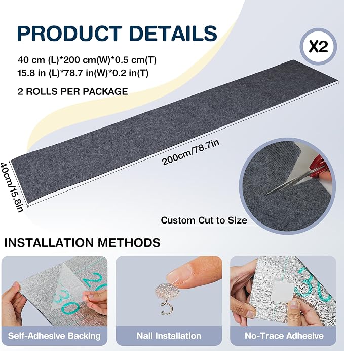 157.5" x 15.8" Cat Scratch Furniture Protector, Self-Adhesive Couch Protector from Cat Claws, Cats Scratching Mat for Couch, Sofa, Wall & Door, DIY Cat Scratch Pads Replacement, 2 Pack-Dark Grey