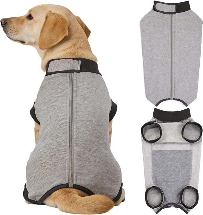 Dog Recovery Suit After Surgery, Abdominal Wound Protection Onesie, Anti-Licking Substitute for E-Collar & Cone, Relieves Anxiety, Easy to Put On, Suitable for Male & Female Dogs (Grey, XX-Large)
