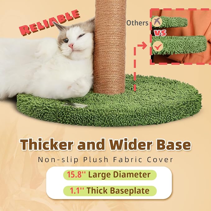 Meowoou Cat Scratching Post, 33 inch Tall with Sisal Rope, Tropical Style, Cute for Kittens