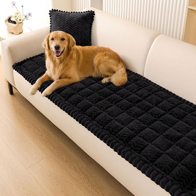 Smiry Couch Cover for Dogs, Non Slip Fuzzy Pet Sofa Covers Washable for 3 Cushion Couch, Soft Thick Furniture Protector for Cats Dogs, Against Fur, Dirt, Scratch Resistant (Black, 35.4"x82.7")