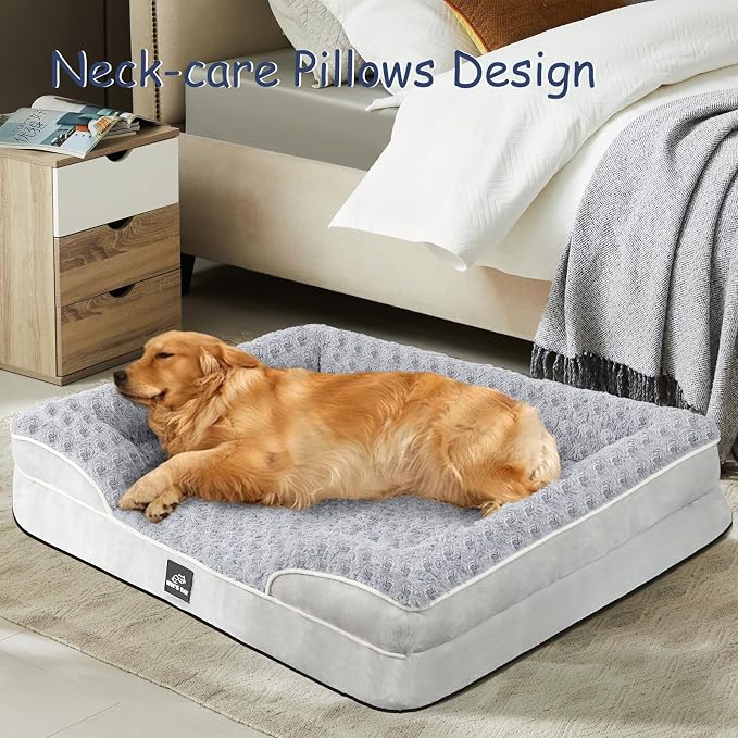 Orthopedic Dog Bed for Large Medium Sized, Washable Memory Foam Large Dog Bed, Durable Medium Pet Sofa with Removable Cover, Washable Waterproof Pet Couch Beds(Grey, XXL)