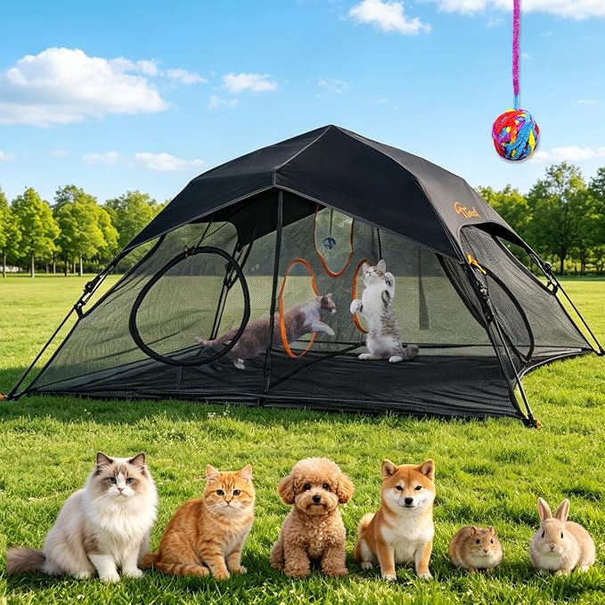 Tent Pop Up Cat Tent, Portable Lightweight Cat Playpen with 3 Holes, Indoor Outdoor Pet Enclosure w/Carry Bag, Foldable Interactive Cat Play House for Cats Kittens（Patented