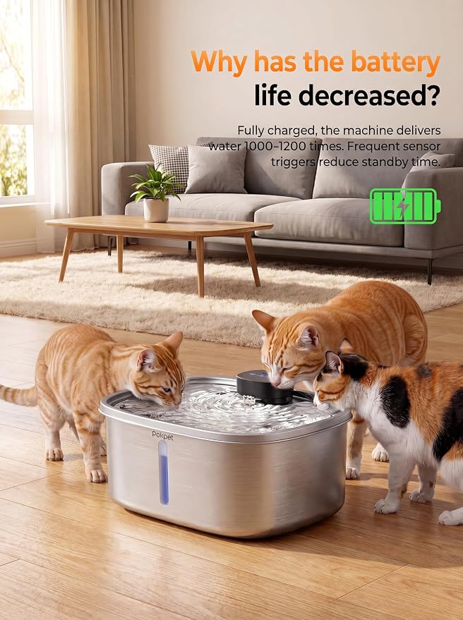 Water Fountain for Dogs Home Outdoor Multi-Pet Stainless Steel 10L/2.64gal Wireless Large Dogs Motion Sensor Dispenser Filtered Cordless Bowl Waterer -Wireless Stainless Steel&1Filters