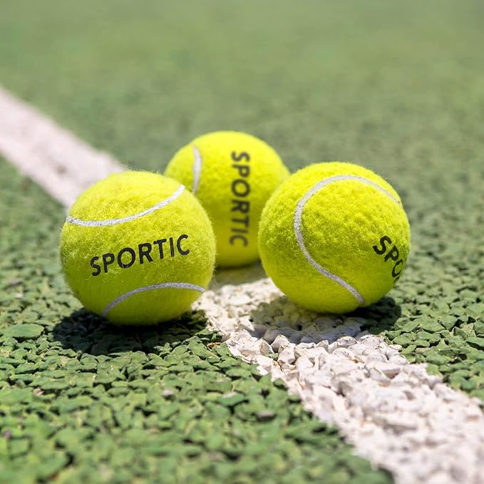 SPORTIC Tennis Balls, Duty Felt Pressurized Tennis Ball with Mesh Bag for 12PC or 36PC -High Bounce Training Exercise Tennis Balls for Beginners & Pet Dog Playing Balls, 3/4/12/36 PCS