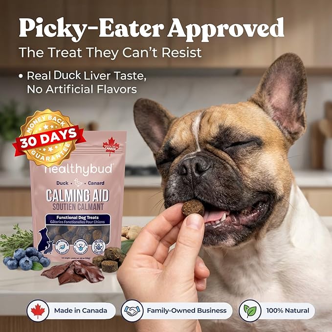 healthybud Calming Aid, Natural Duck Dog Treats & Toppers for Stress Relief - Dog Separation Anxiety, Stress Reduction - Support Calm, Immunity Health (4.6oz per Pack 2-Pack)