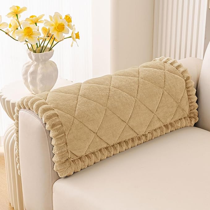 Smiry Couch Cover for Dogs, Non Slip Washable Pet Sofa Protector for Large Dogs, Cats, Fuzzy Plush Sofa Covers Backrest & Armrest, Against Fur, Dirt & Scratch Resistant, Camel, 20"×24", 2 Pack