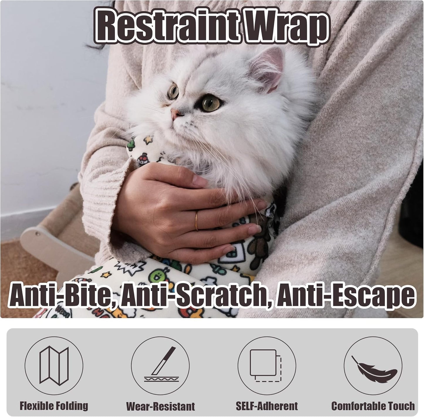 21.7" Cat Grooming Wrap Cat Wrap for Cutting Nails Cat Restraint for Nail Clipping Cat Swaddle Wrap Cat Burrito Wrap M(Within 6lbs) Anti-Scratch Anti-Escape Multifunctional Pet Tool