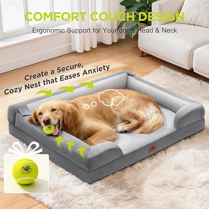Orthopedic Dog Bed for Medium Large Size Dogs,Washable Removable Bolster with Memory Foam Pet Couch Sofa Cover,30 x 20