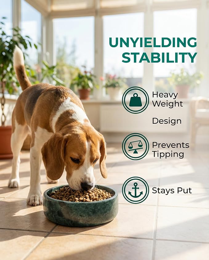 OOBOOB Natural Marble Dog Bowls, 9x9x2.5 Inch Heavy Duty Non-Slip Dog Food Bowl, Minimalist Premium Pet Bowl with Unique Veining for Dogs & Cats
