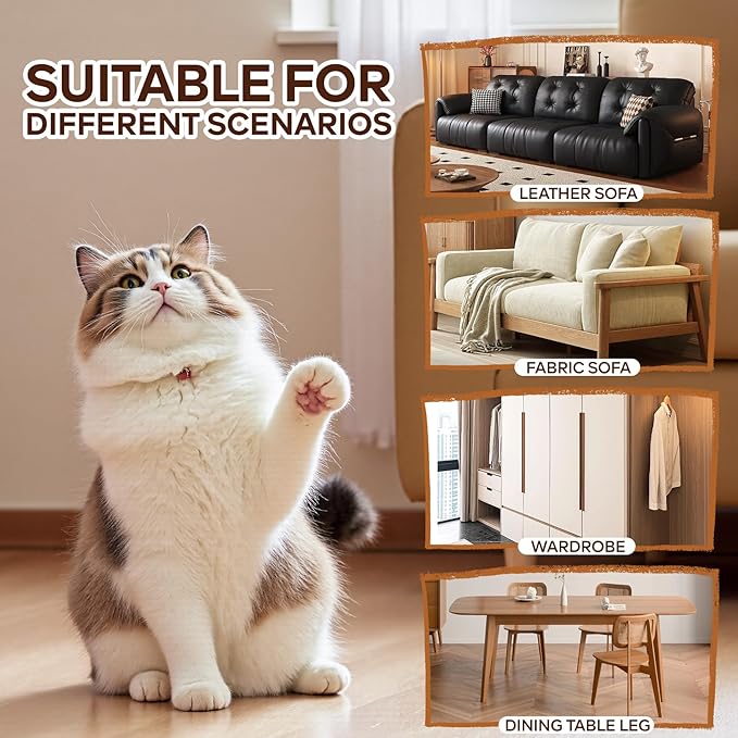 Anti Cat Scratch Furniture Protector for Leather Furniture, Easy-to-Apply & Removable Couch Protector from Cat Claws, Sofa Corner Guard Anti-Scratch Tape for Cats (12 Pack)
