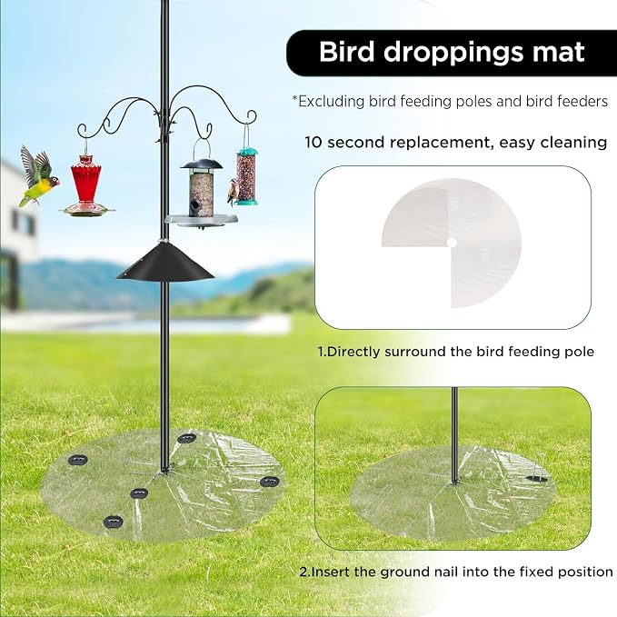 Bird Seed Catcher for Pole - 47.24" Clear PE Outdoor Mat for Under Bird Feeder, Waterproof Tear-Resistant Seed Catcher for Under Bird Feeder, Fits Shepherd Hooks, Lawn Protector for Garden Patio