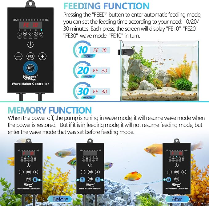 hygger Wave Maker For Aquarium, Magnetic DC 24V 35W Aquarium Powerhead，2640GPH Adjustable Cross Flow Pump with LED Display Controller, Wavemaker For Freshwater Marine Reef Aquariums 85-160 Gallon