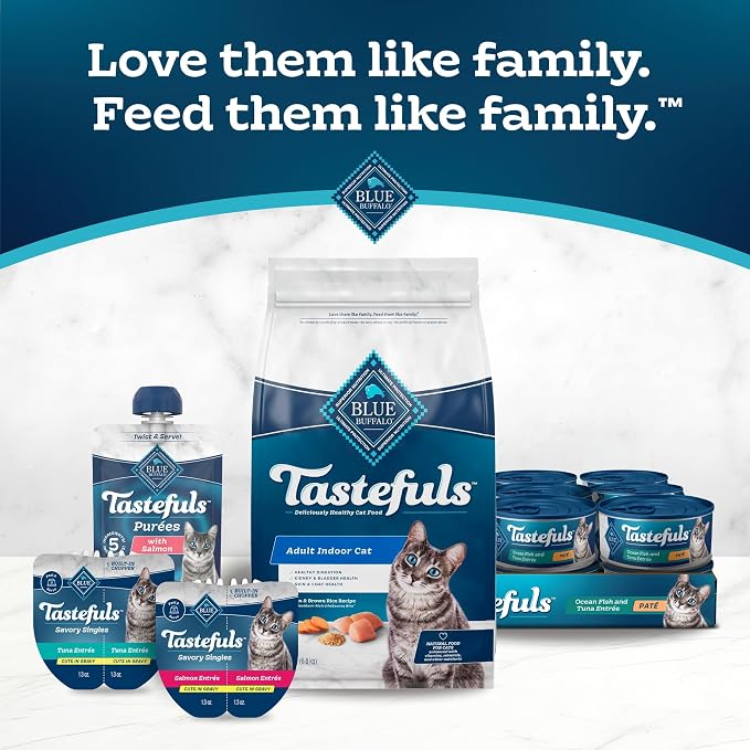 Blue Buffalo Tastefuls Purées with Salmon, Natural Cat Food Complement, Resealable Twist Cap Pouches, 3-oz. (12 Count)