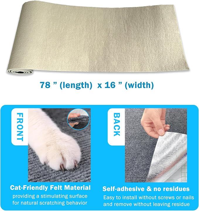 Self Adhesive Cat Scratch Mat to Protect Furniture,16 x 78 in, Couch Protector from Cat Claws Scratching (Beige)