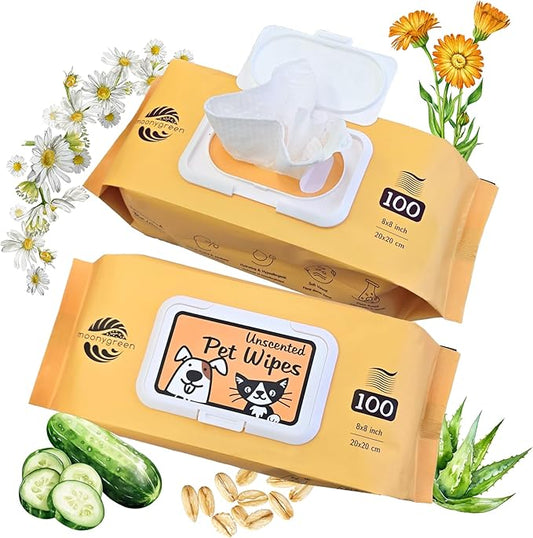 Pet Wipes for Dogs & Cats – Hypoallergenic & Gentle – with Aloe, Oat Extract, Chamomilla, Cucumber, Calendula & Vitamin E – for Cleaning Paws, Face & Body – Unscented – 400 Count