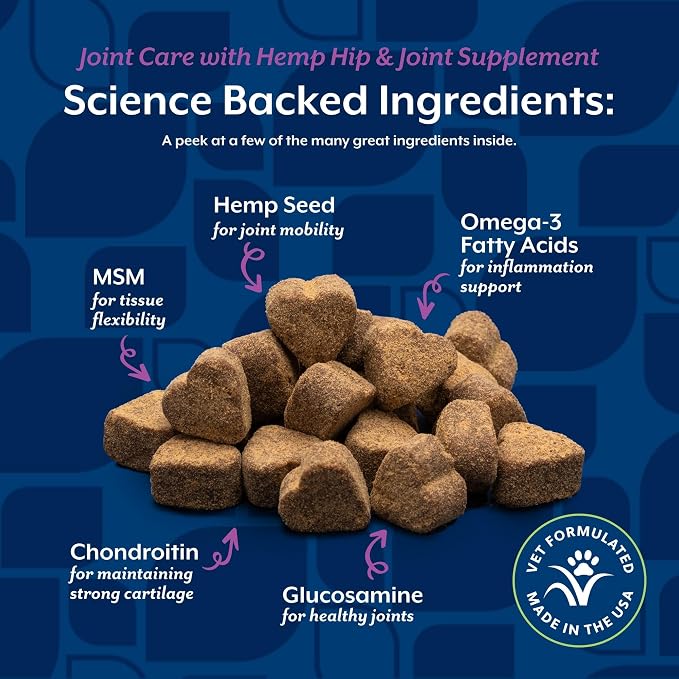 Healthy Joint Health Supplement for Dogs, Hemp Seed Oil, Hemp Seed Powder, Glucosamine, Msm and Chondroitin for a Powerful Joint Health Solution for your Dog, Made by NaturVet, 120 Count