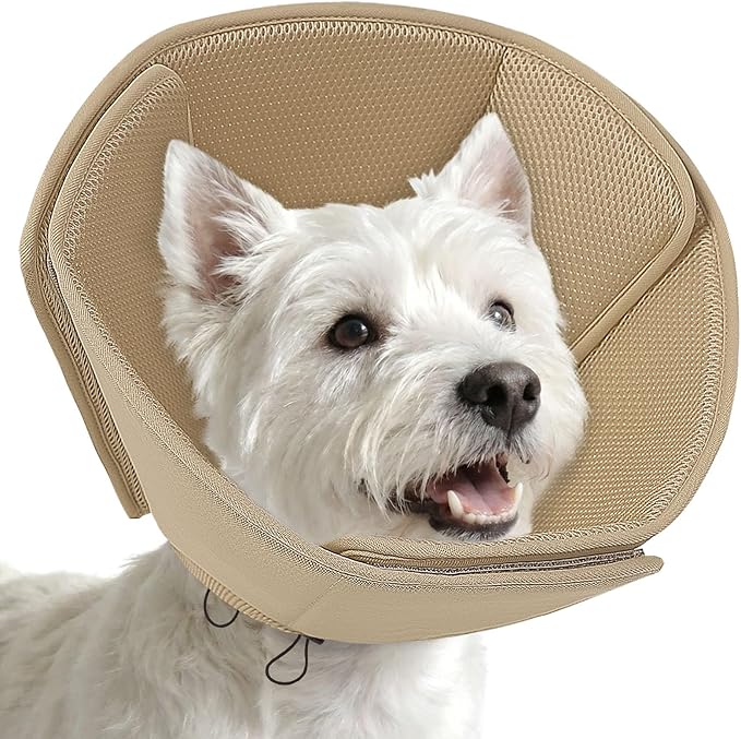 AOFITEE Dog Cones for Medium Dogs, Soft Dog Cone Collar After Surgery, Adjustable Cone for Dogs to Stop Licking, Breathable Pet E-Collar Alternative for Wound Healing(Khaki,Medium)