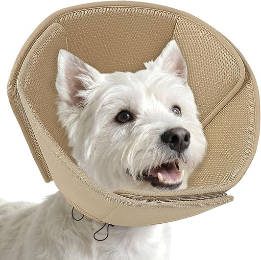 AOFITEE Soft Dog Cone Collar, Adjustable Cone for Dogs to Stop Licking, Dog Cones for Small Medium Large Dogs, Breathable Elizabethan Collar Wound Healing After Surgery(Khaki,S)