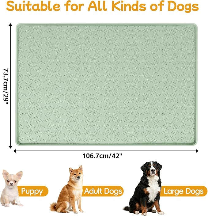 Dog Food Mat, 42" x29" Large Silicone Mat Dog Feeding Mat with Raised Edge Non-Slip Pet Feeding Mat for Food and Water Bowl, Easy to Clean, Floor Protection (Light Green)