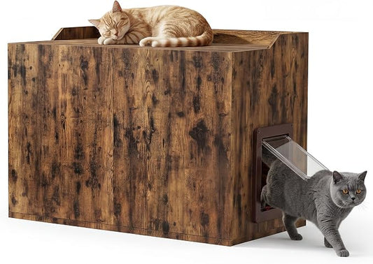 Cat Litter Box Enclosure Furniture with Cat Door, Extra Large Hidden Litter Box Cabinet for XL Boxes, 31.5" L x 19.8" W x 21.1" H, Wooden Cat Box Furniture Odor Control, Brown