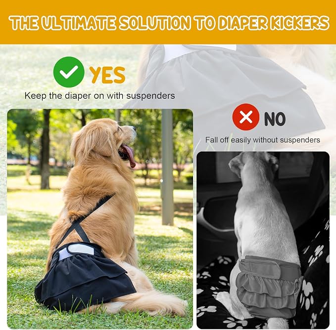 3 Pack Avont Washable Female Dog Diaper with Suspender, Reusable Girl Doggie Diapers for Small Medium Large Doggy in Heat Cycle Period Incontinence -S