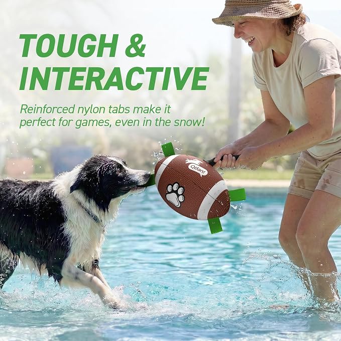 QDAN Dog Toys Football, Interactive Dog Toys for Tug of War,Superbowl Football Party Decorations Favor, Dog Water Toy, Durable Dog Balls for Small & Medium Dogs(8 inch)