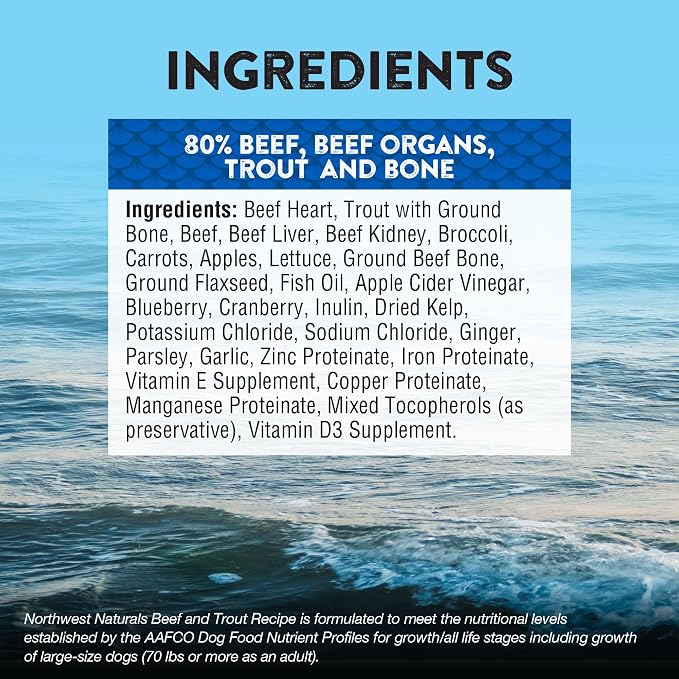 Northwest Naturals Freeze-Dried Beef & Trout Dog Food - Bite-Sized Nuggets - Grain-Free, High-Protein, Raw Diet, Human-Grade Ingredients, All Natural, Omega-3 for Skin & Coat, Made in USA, 12 Oz