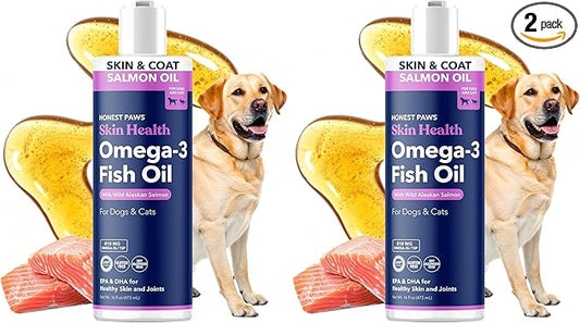 Honest Paws Salmon Oil for Dogs & Cats – Omega 3 Fish Oil Supplement for Skin, Coat, Joint & Heart Health – Natural, Sustainably Sourced Wild Alaskan Salmon, 16 oz (Pack of 2)