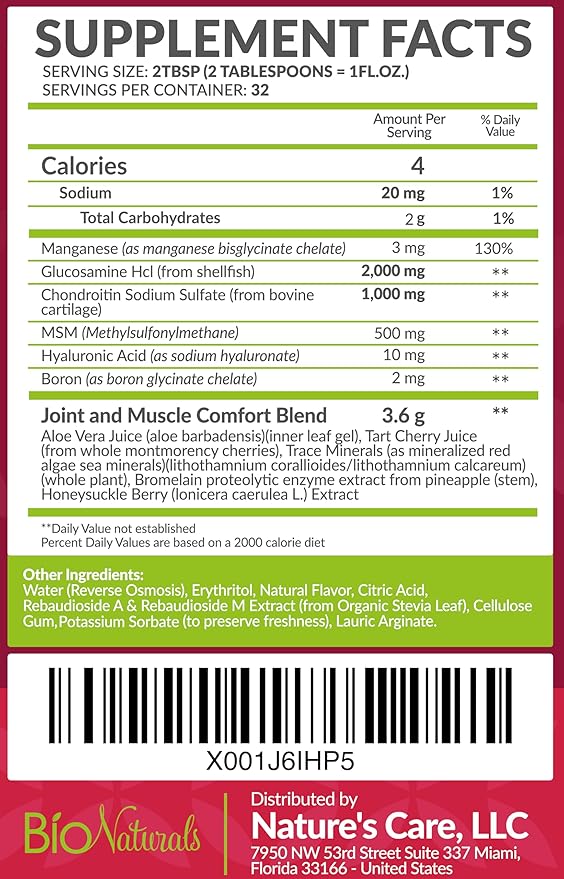 Liquid Glucosamine Chondroitin MSM Pharmaceutical Grade Supplement with Hyaluronic Acid – Maximum Strength Joint Support - 32 fl oz
